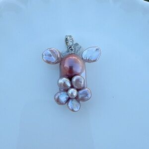26P263 S925 Stamped Flame Ball Freshwater Baroque Pearl Detachable Pendant